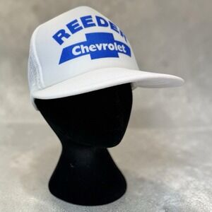 VTG Reeder Chevrolet Speedway Trucker Hat White Blue Mesh Snapback USA Dealer GM